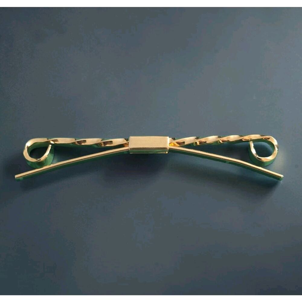 Vintage Collar Bar Twisted Rope Design Thin Bar Clip Gold Tone Approx 2.5"
